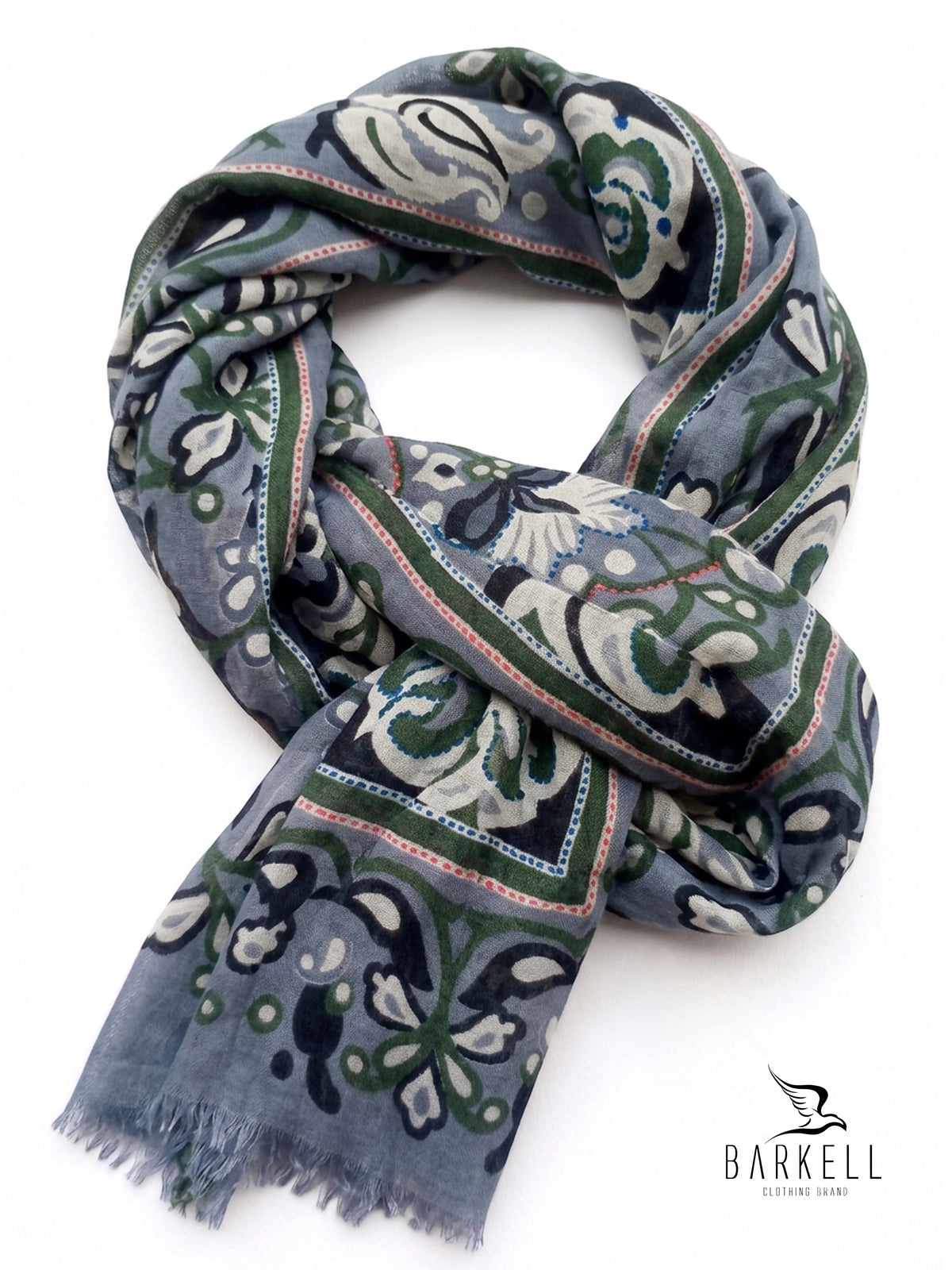 Scarf in High Quality Pure Wool with Embroidered Floral Pattern on Cream Background