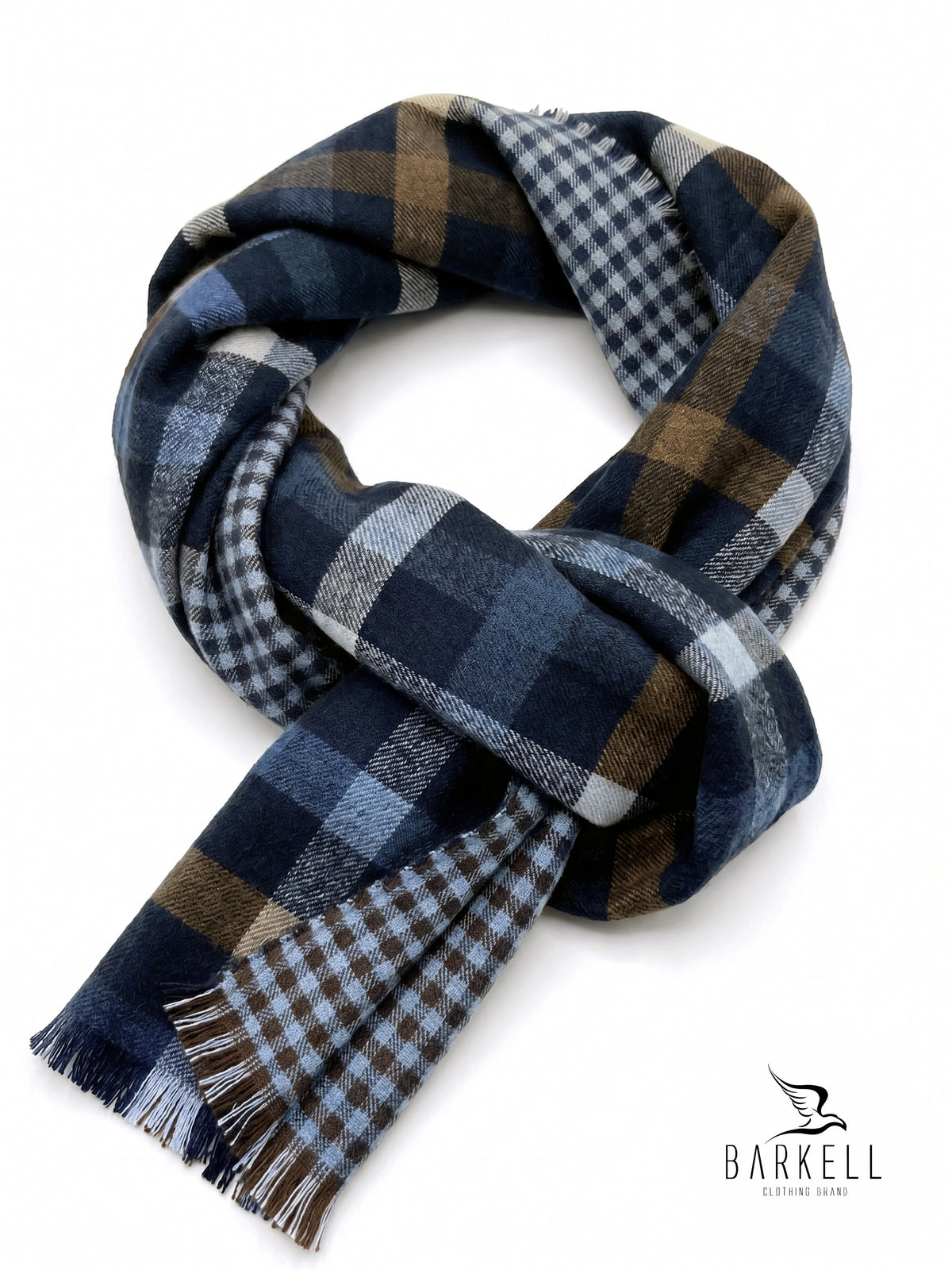Sciarpa in Poliviscosa Effetto Lana Fantasia Jacquard Scozzese Fondo Blu