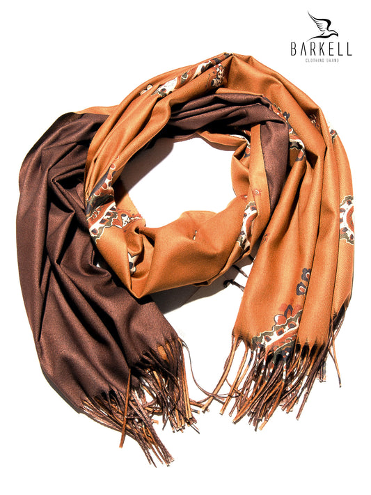 Sciarpa in Lana e 15% di Cashmere di Alta Qualità Fantasia Paisley fondo Marrone