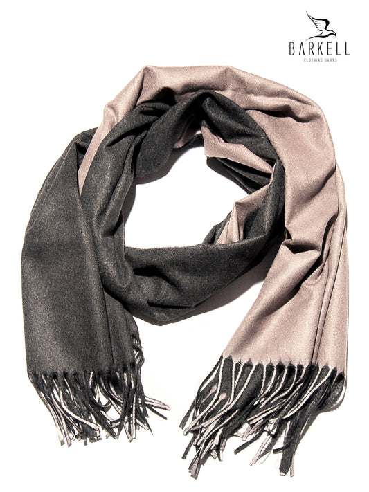 Sciarpa in Lana e 15% di Cashmere di Alta Qualità Bicolore Fango e Beige