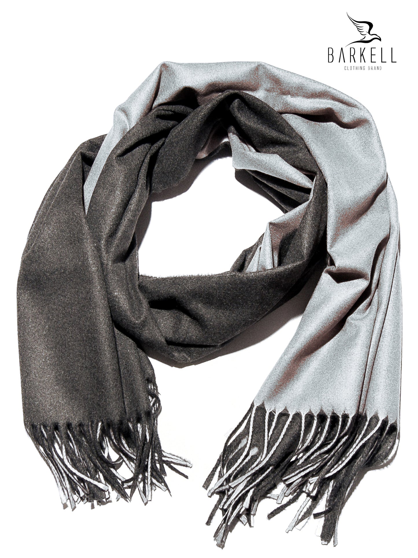 Sciarpa in Lana e 15% di Cashmere di Alta Qualità Bicolore Fango e Grigio