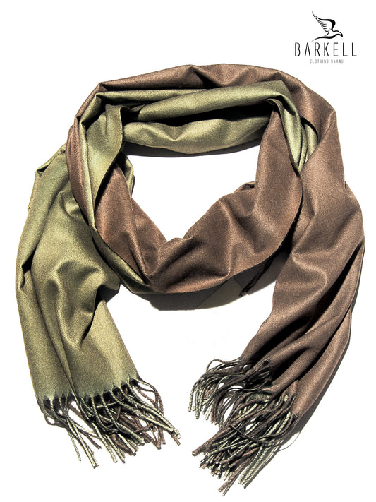 Sciarpa in Lana e 15% di Cashmere di Alta Qualità Bicolore Marrone e Verde