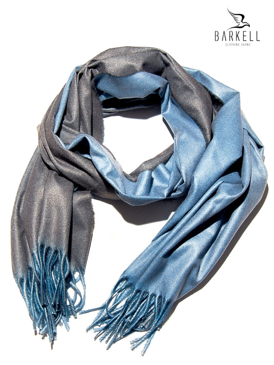 Sciarpa in Lana e 15% di Cashmere di Alta Qualità Bicolore Celeste e Grigio