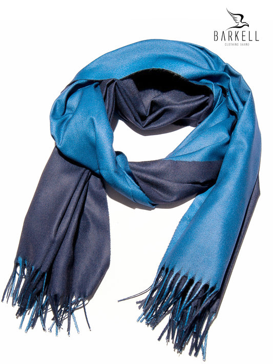 Sciarpa in Lana e 15% di Cashmere di Alta Qualità Bicolore Blu e Azzurro