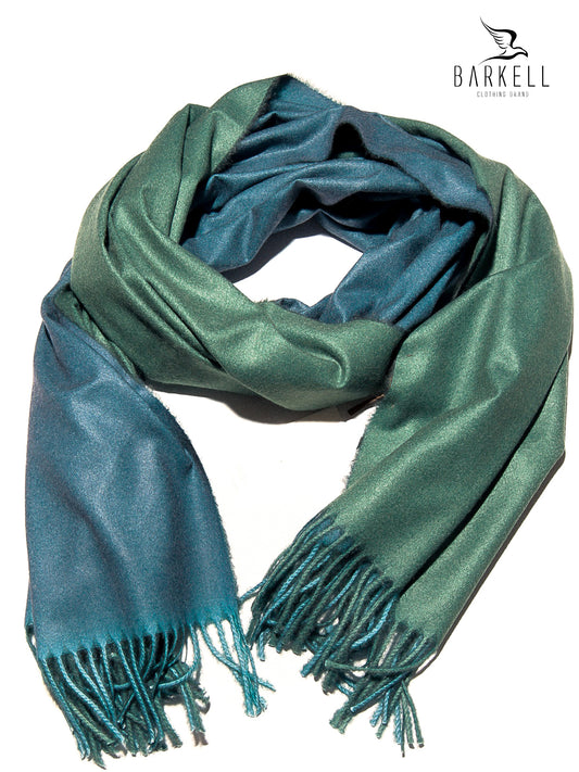 Sciarpa in Lana e 15% di Cashmere di Alta Qualità Bicolore Verde e Ottanio
