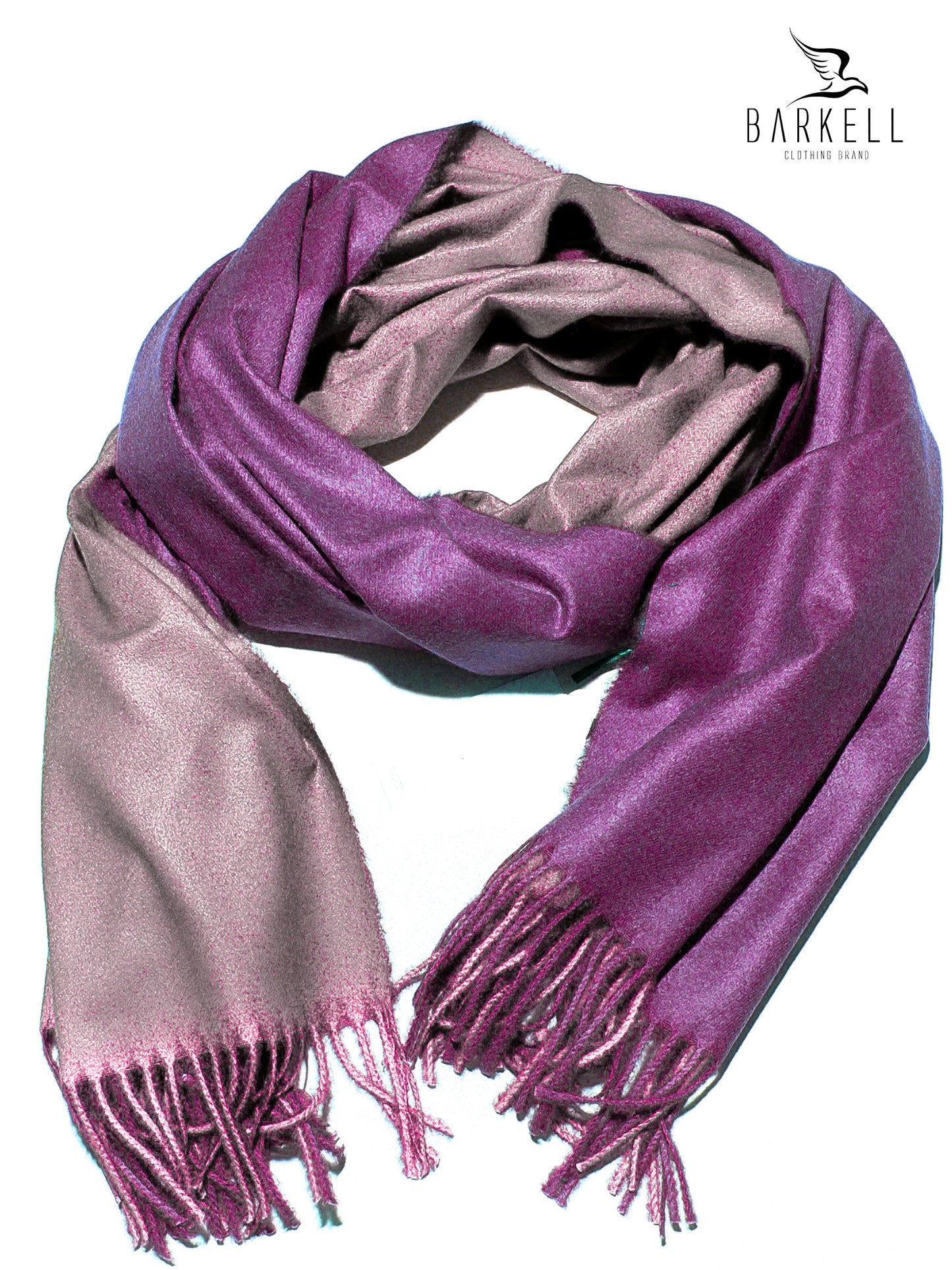 Sciarpa in Lana e 15% di Cashmere di Alta Qualità Bicolore Viola e Cipria