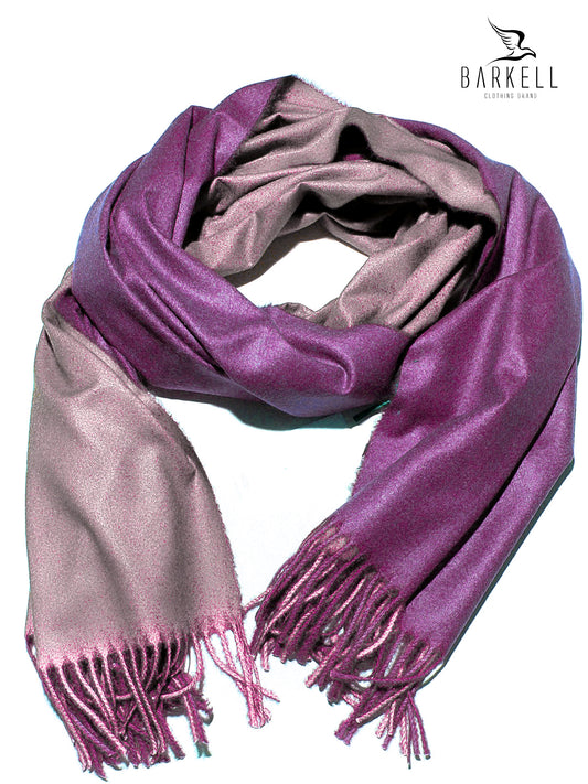 Sciarpa in Lana e 15% di Cashmere di Alta Qualità Bicolore Viola e Cipria
