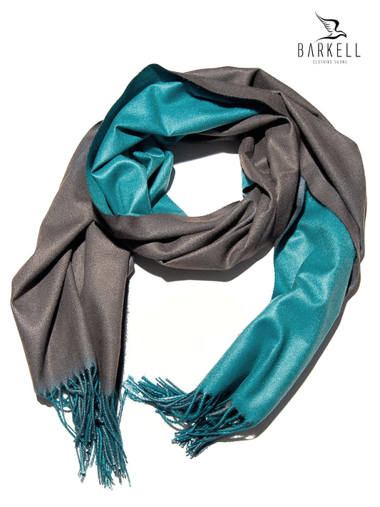 Sciarpa in Lana e 15% di Cashmere di Alta Qualità Bicolore Ottanio e Grigio