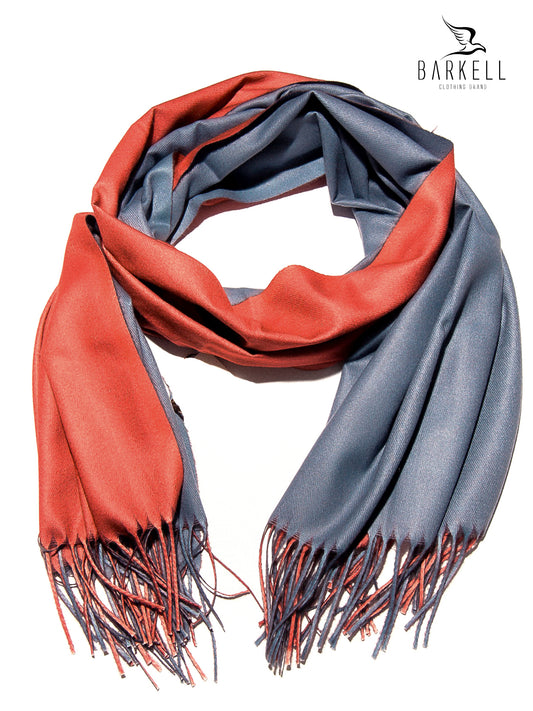 Sciarpa in Lana e 15% di Cashmere di Alta Qualità Bicolore Aragosta e Grigio