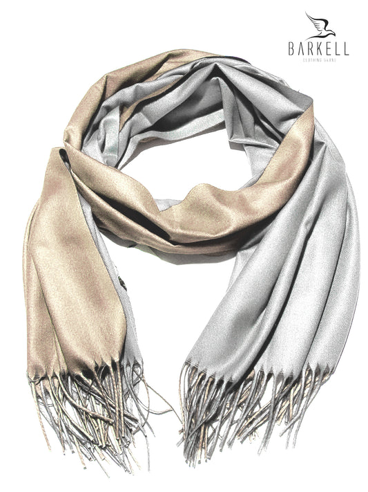 Sciarpa in Lana e 15% di Cashmere di Alta Qualità Bicolore Grigio e Beige