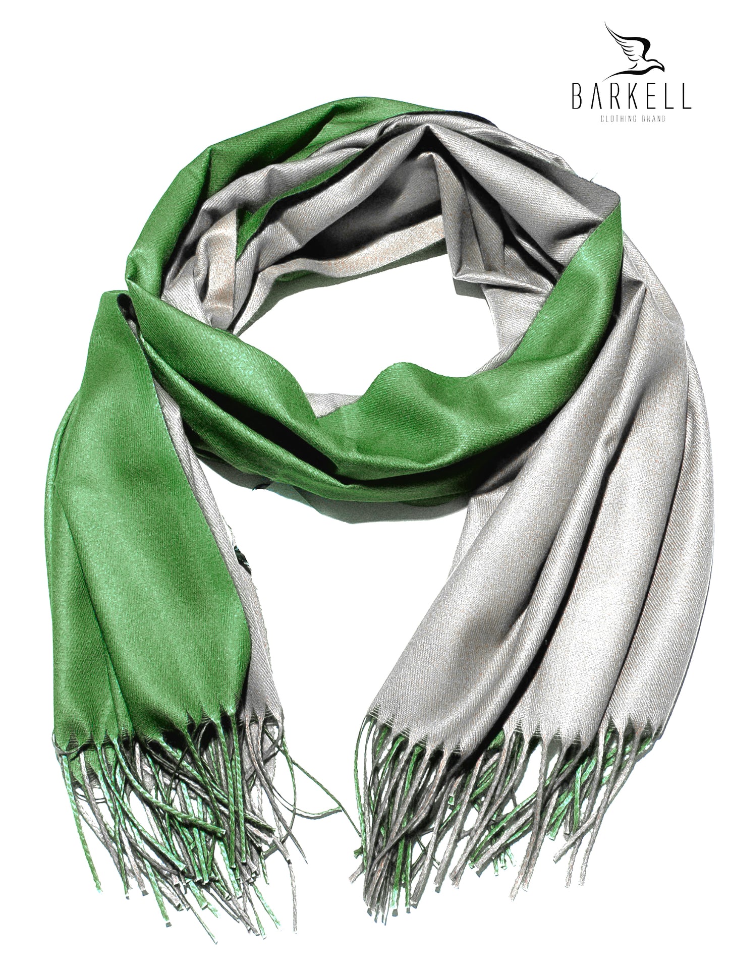 Sciarpa in Lana e 15% di Cashmere di Alta Qualità Bicolore Verde e Grigio