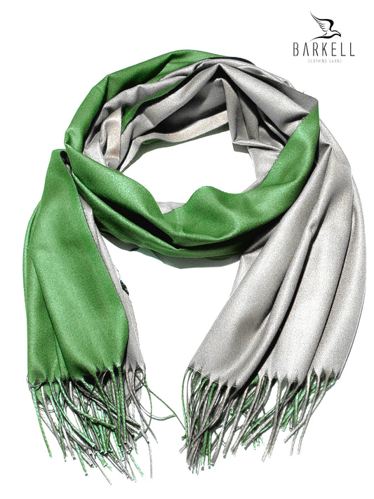 Sciarpa in Lana e 15% di Cashmere di Alta Qualità Bicolore Verde e Grigio