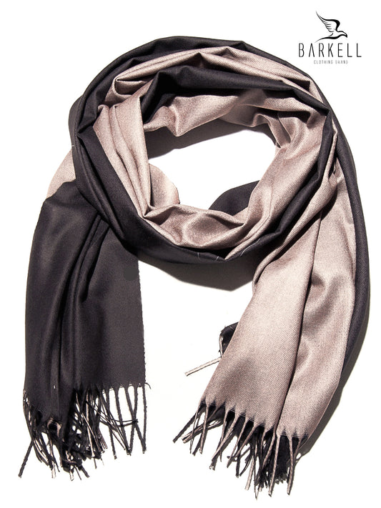 Sciarpa in Lana e 15% di Cashmere di Alta Qualità Bicolore Nero e Beige