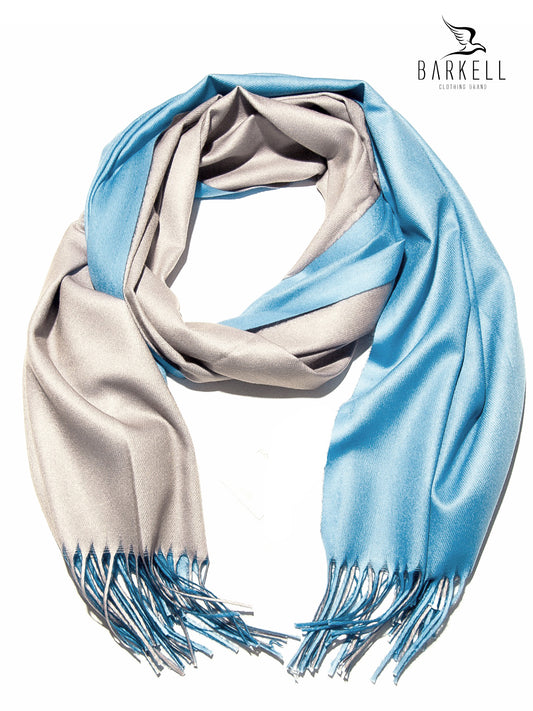 Sciarpa in Lana e 15% di Cashmere di Alta Qualità Bicolore Gesso e Celeste