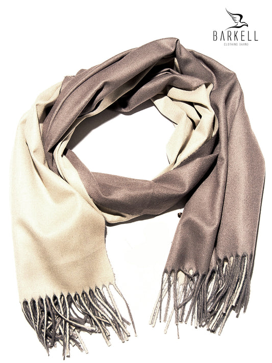 Sciarpa in Lana e 15% di Cashmere di Alta Qualità Bicolore Tortora e Beige