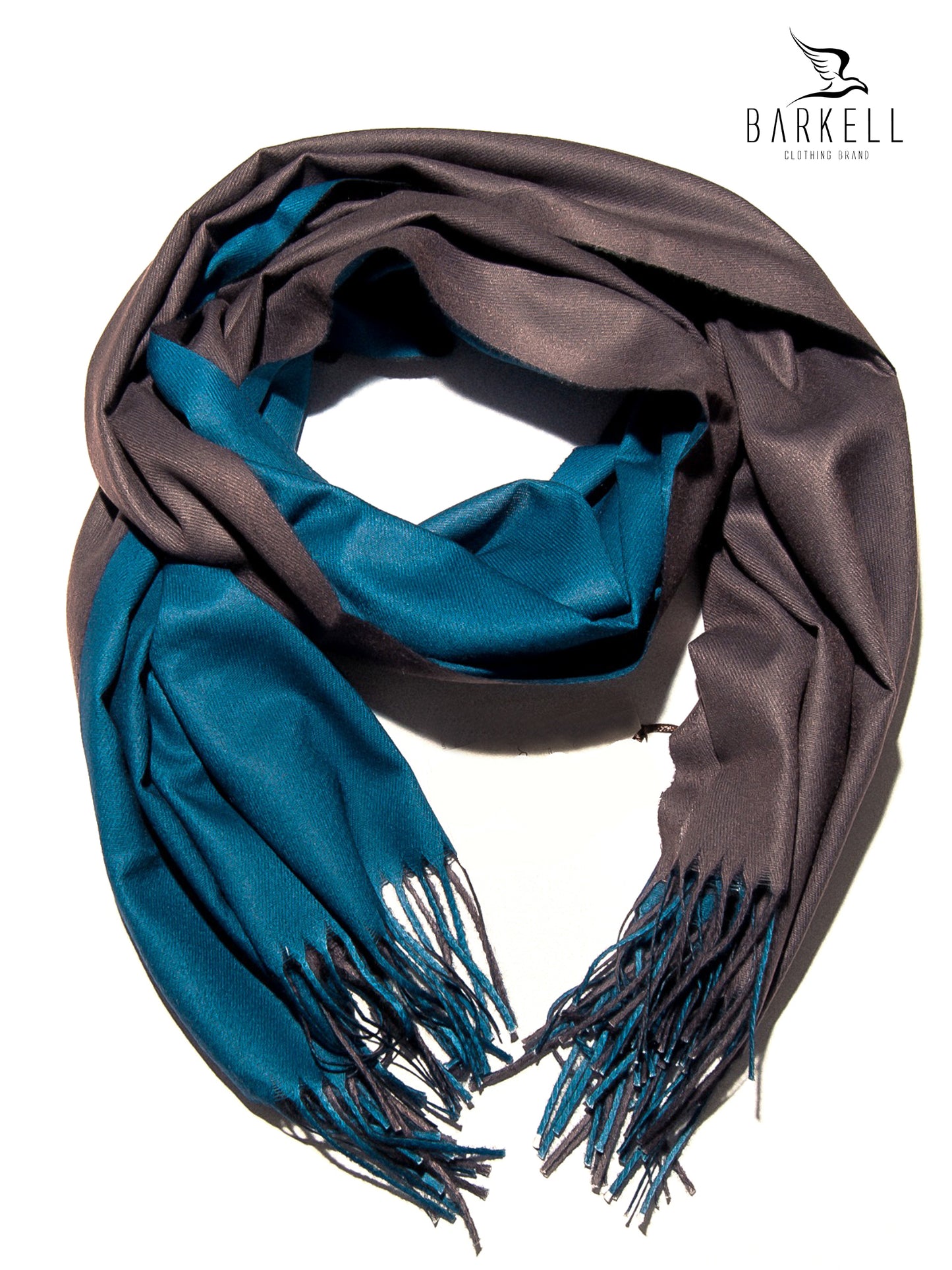 Sciarpa in Lana e 15% di Cashmere di Alta Qualità Bicolore Marrone e Blu