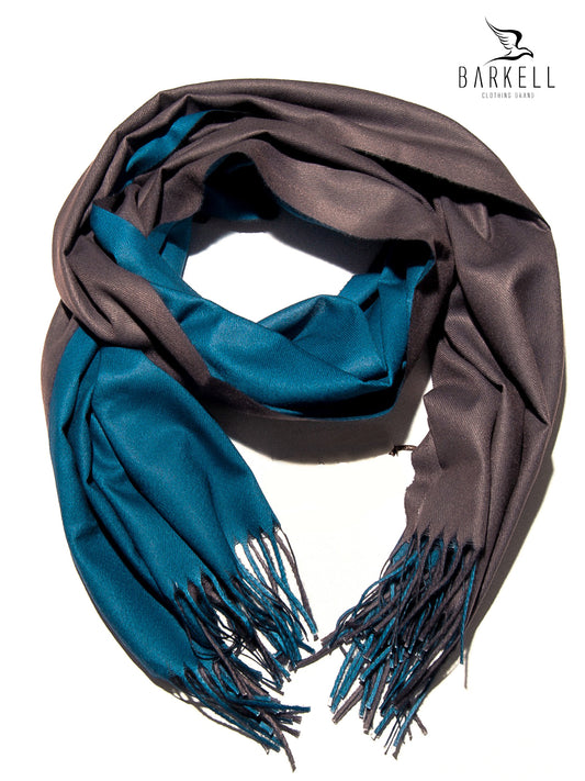 Sciarpa in Lana e 15% di Cashmere di Alta Qualità Bicolore Marrone e Blu