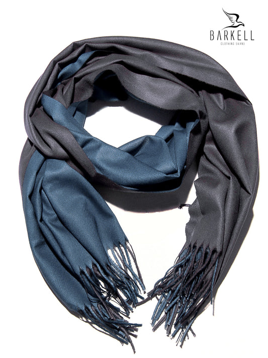 Sciarpa in Lana e 15% di Cashmere di Alta Qualità Bicolore Avio e Grigio