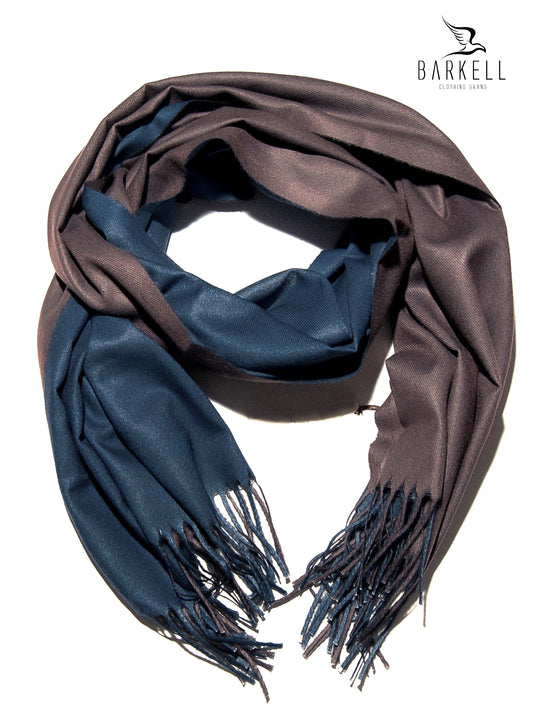 Sciarpa in Lana e 15% di Cashmere di Alta Qualità Bicolore Marrone e Blu