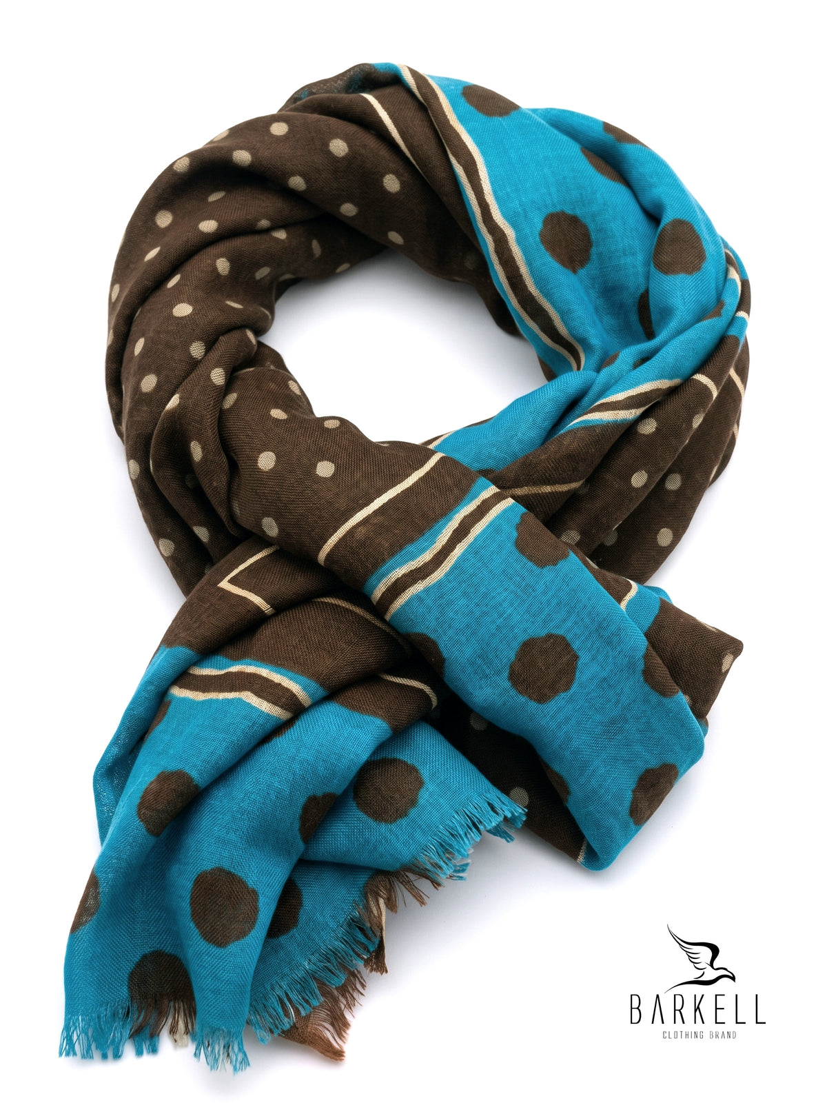 Scarf in High Quality Pure Wool with Multicolored Polka Dot Pattern on Turquoise Background