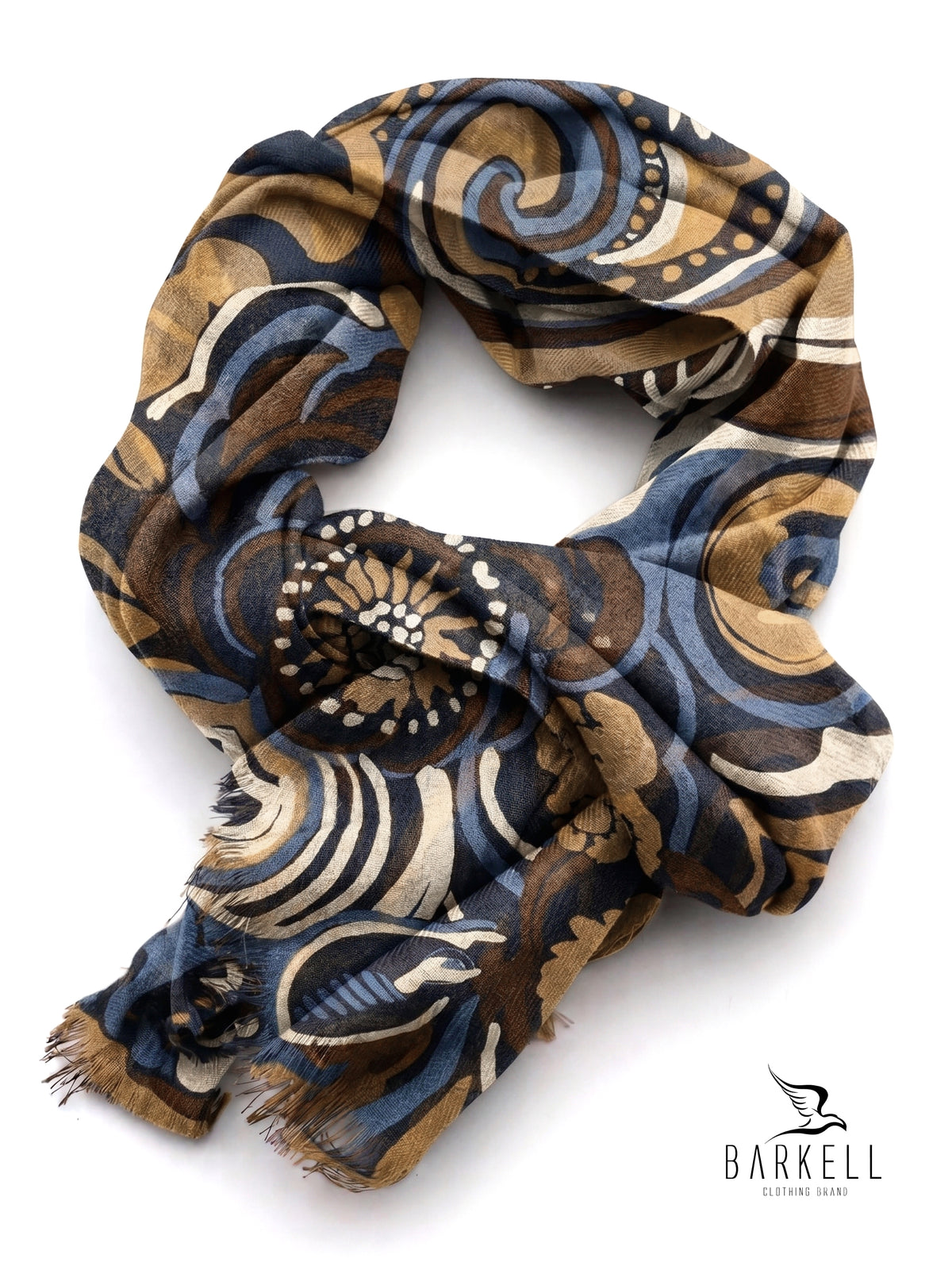 Scarf in High Quality Pure Wool with Multicolored Paisley Pattern on Gray Background
