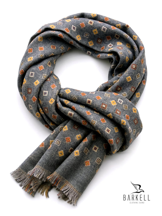 Echarpe en Pure Laine de Haute Qualité à Motif Losanges Multicolores sur Fond Gris