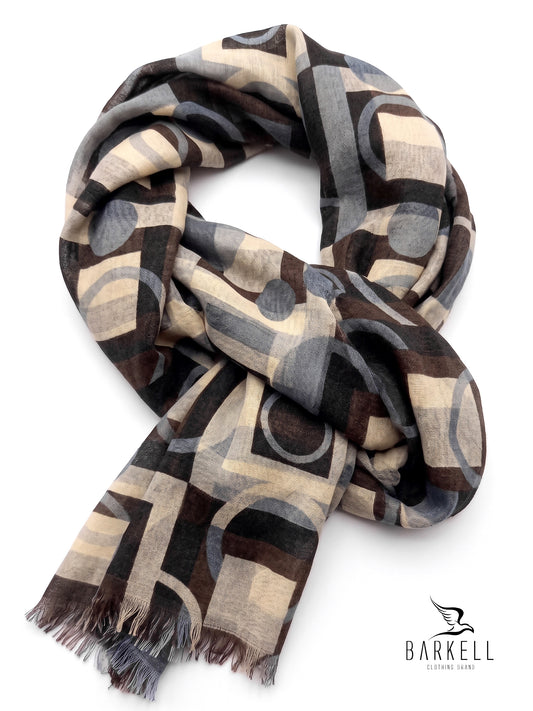 Écharpe en Pure Laine de Haute Qualité à Motif Géométrique Multicolore sur Fond Gris
