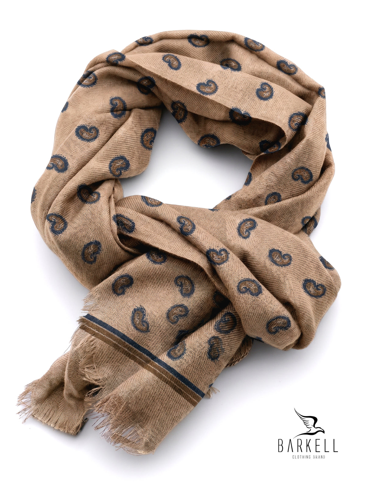 Scarf in High Quality Pure Wool with Multicolored Geometric Pattern on Brown Background