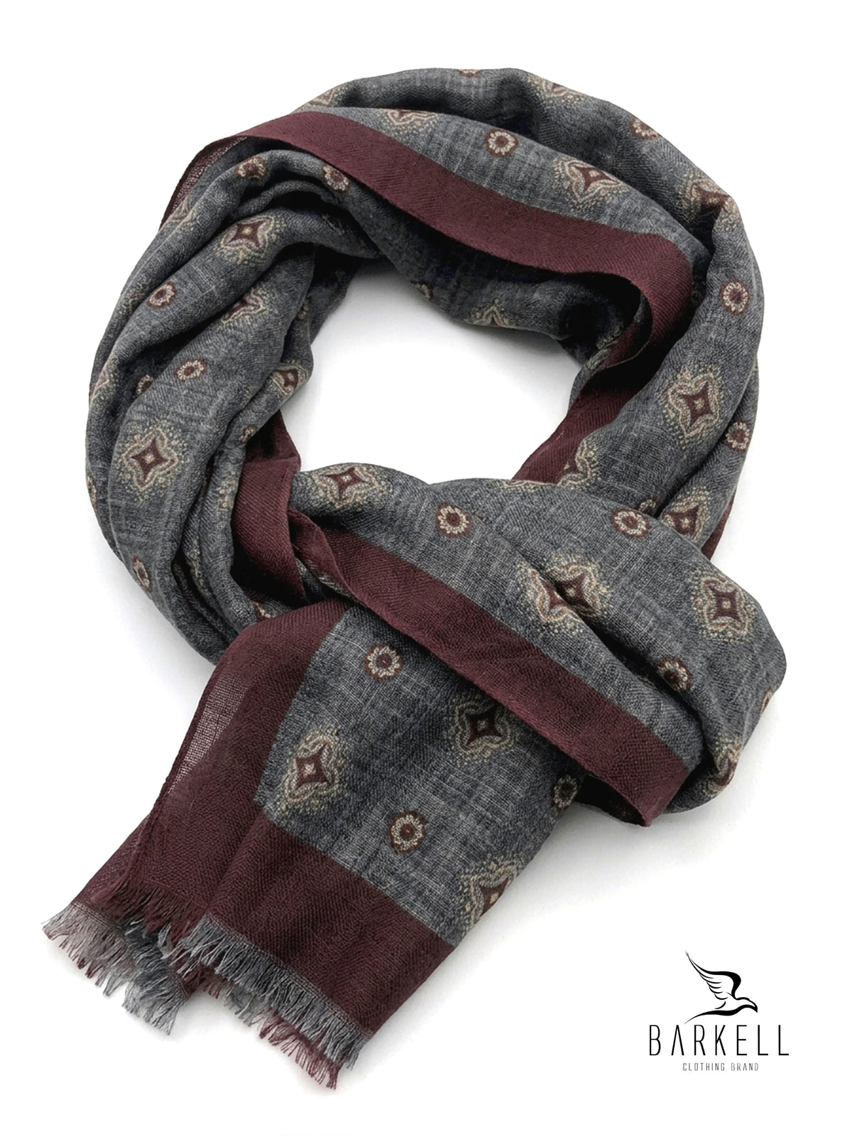 Wool-effect polyviscose scarf with Jacquard houndstooth pattern on a green background