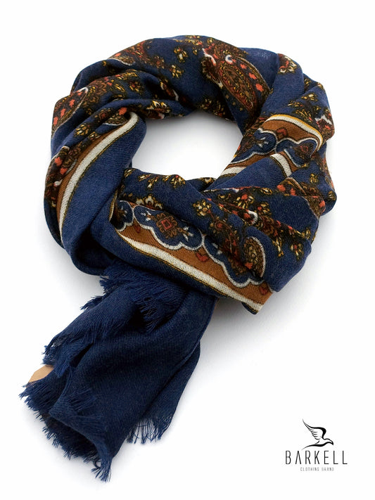 Sciarpa in Pura Lana di Alta Qualità Fantasia Cashmere Fondo Indaco