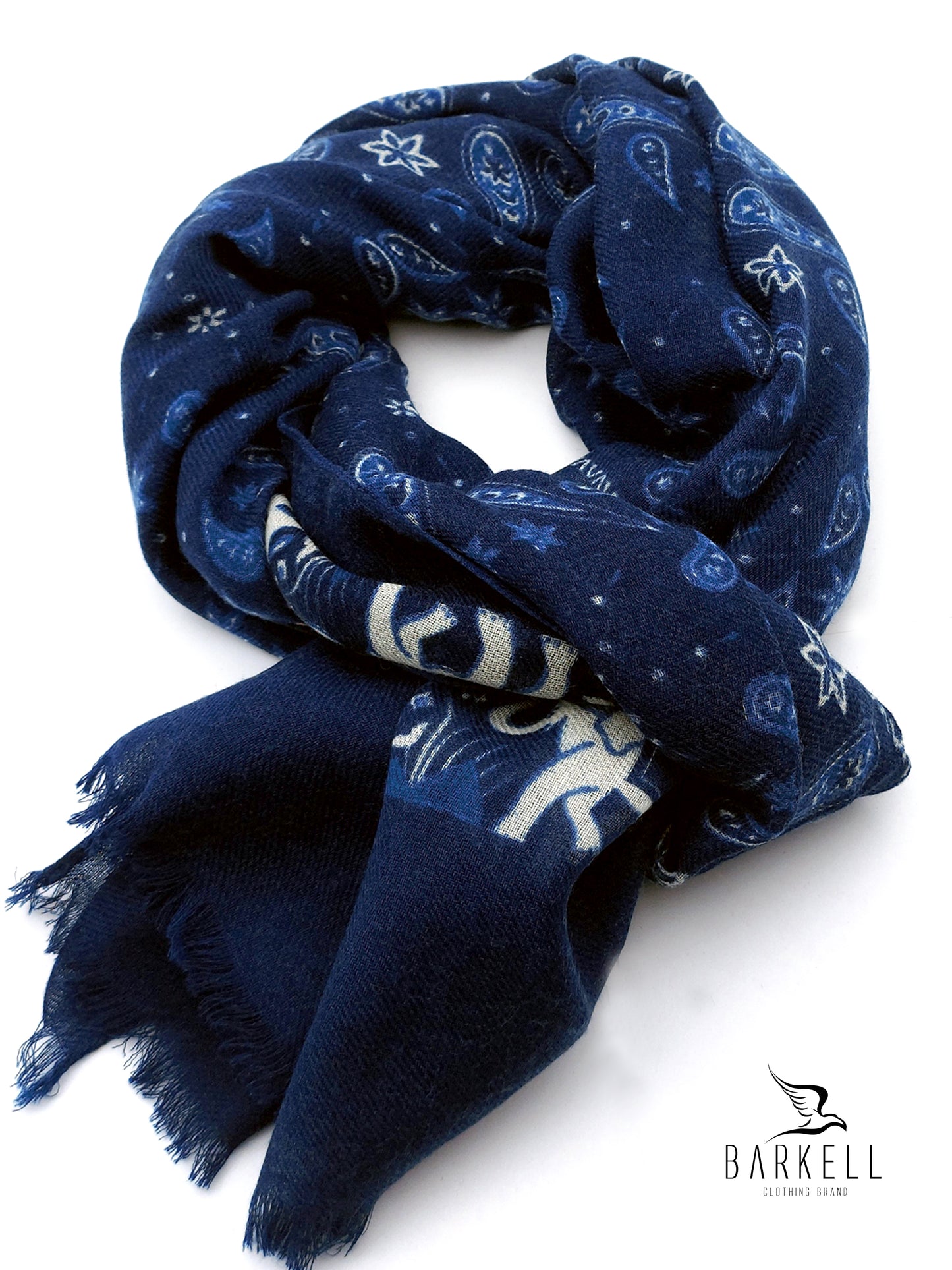 Sciarpa in Pura Lana di Alta Qualità Fantasia Cashmere Indaco e Azzurro
