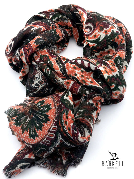 Sciarpa in Pura Lana di Alta Qualità Fantasia Paisley Multicolore