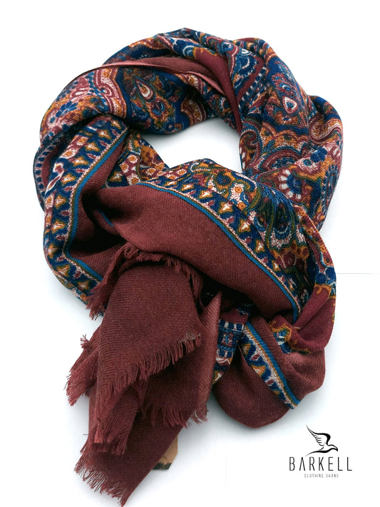 Sciarpa in Pura Lana di Alta Qualità Fantasia Paisley Multicolore