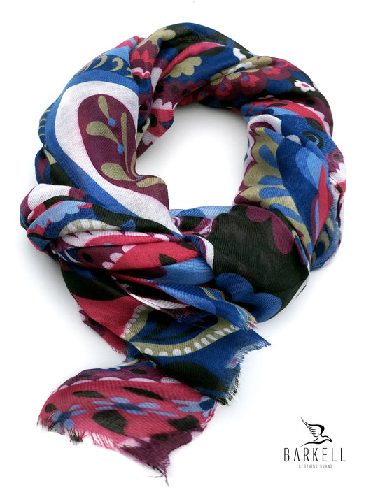 Sciarpa in Poliviscosa di Alta Qualità Fantasia Paisley Multicolore