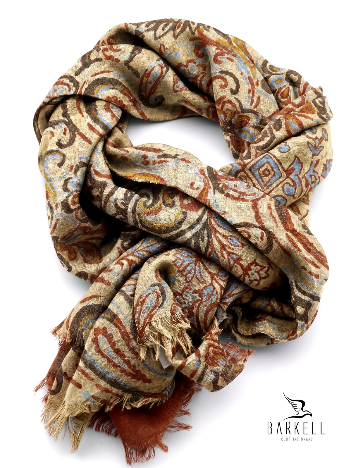 Scarf in High Quality Pure Wool with Colonial Paisley Pattern on Tile Bottom