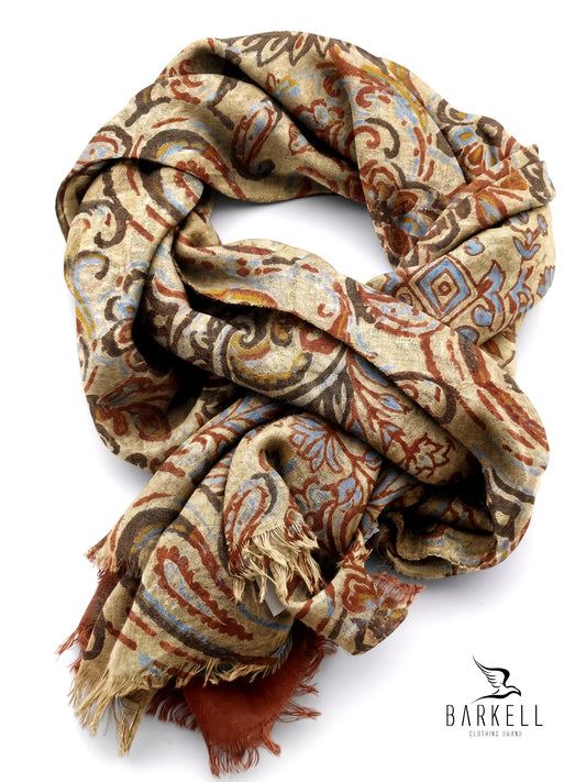 Écharpe en pure laine de haute qualité avec motif cachemire colonial sur fond carrelé