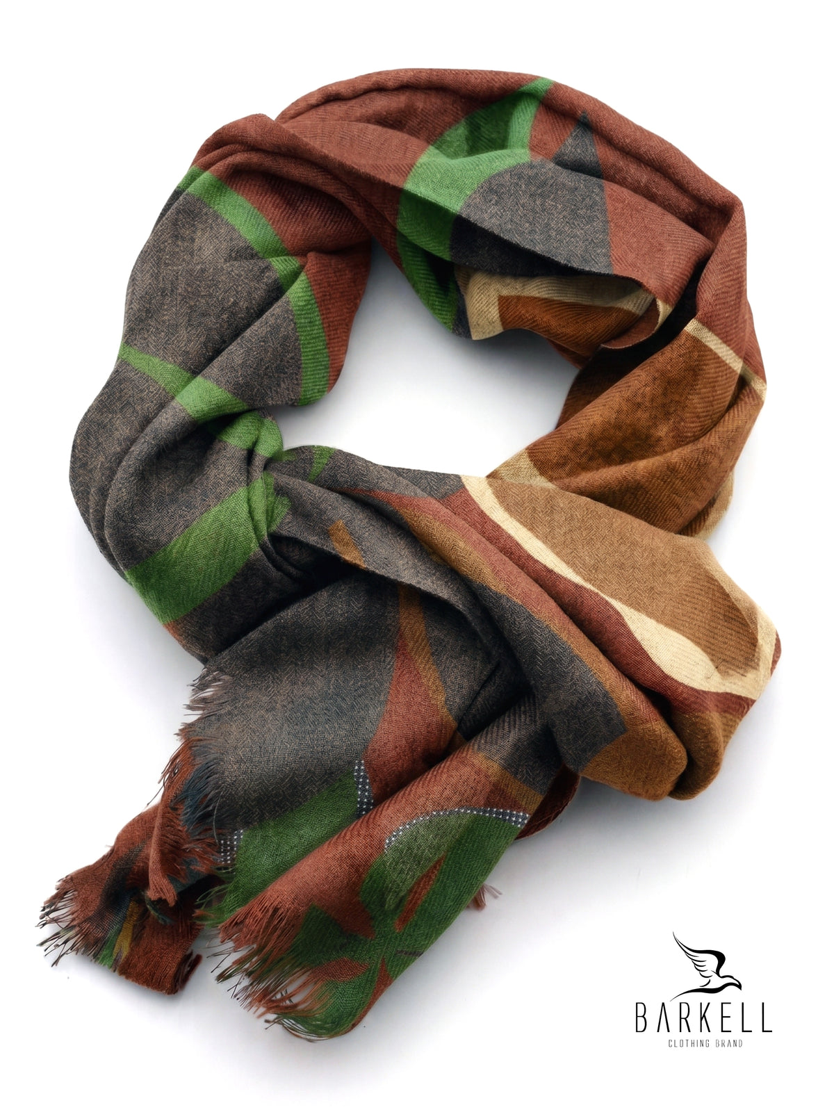 Scarf in High Quality Pure Wool with Multicolored Geometric Pattern with Tile Bottom