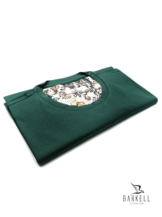 T-Shirt Girocollo con Taschino in Misto Filo di Scozia Color Verdone
