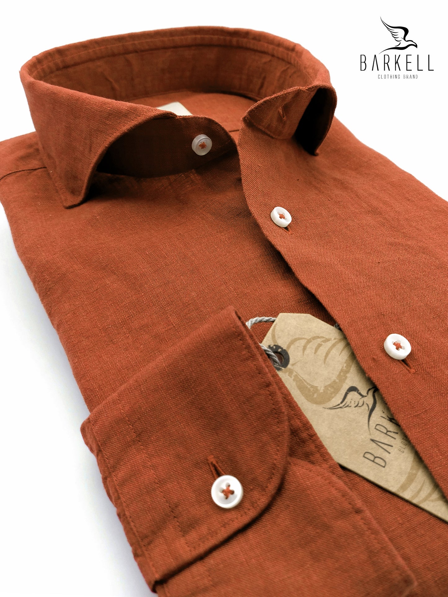 Shirt in Pure Linen Brick Cutaway French Collar
