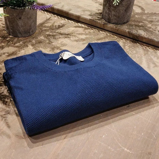 Maglia Girocollo in Puro Cotone Piquet Color Indaco
