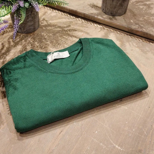 Maglia Girocollo in Puro Cotone Rasato Color Verde Bandiera