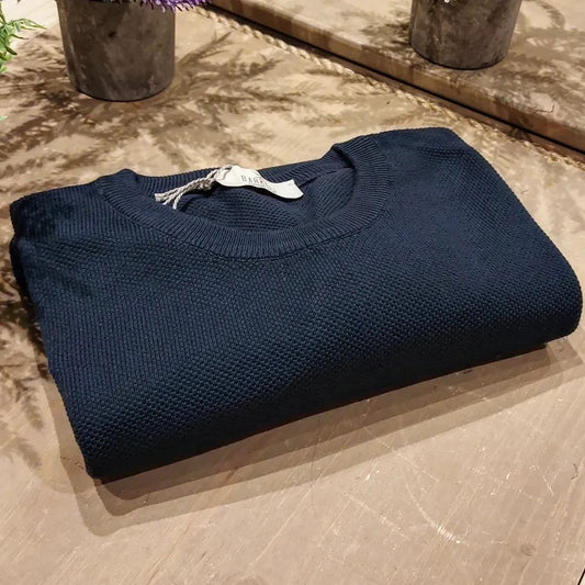 Maglia Girocollo in Puro Cotone Piquet Color Blu