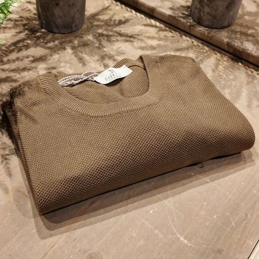 Maglia Girocollo in Puro Cotone Piquet Color Marrone Chiaro