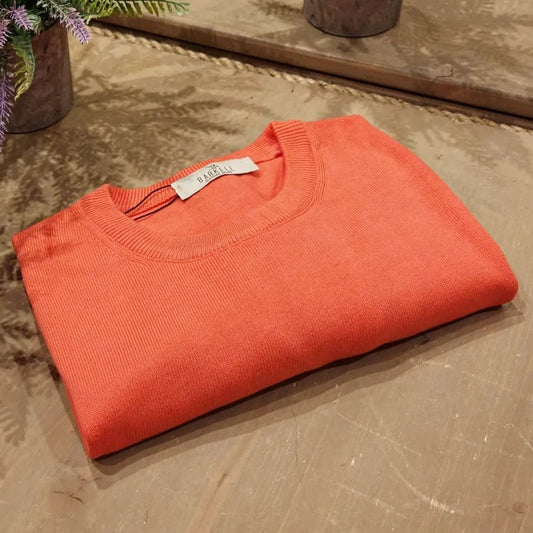 Maglia Girocollo in Puro Cotone Rasato Color Corallo