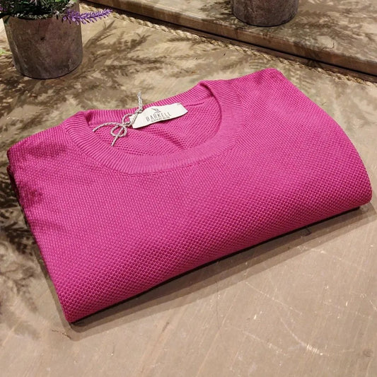 Maglia Girocollo in Puro Cotone Piquet Color Fuxia
