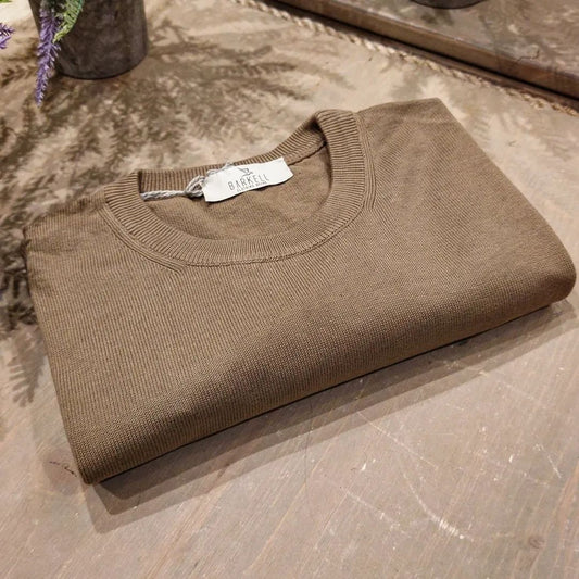 Maglia Girocollo in Puro Cotone Rasato Color Fango