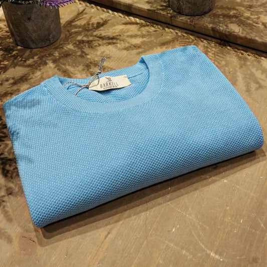 Maglia Girocollo in Puro Cotone Piquet Color Cielo
