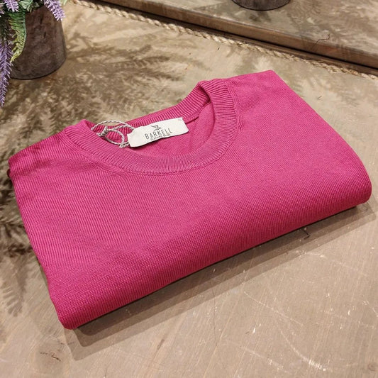 Maglia Girocollo in Puro Cotone Rasato Color Fuxia