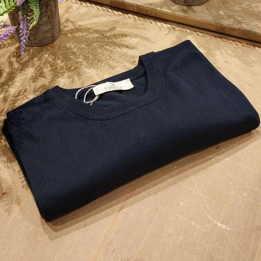 Maglia Girocollo in Puro Cotone Rasato Color Blu