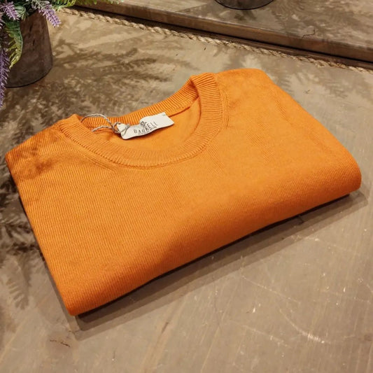 Maglia Girocollo in Puro Cotone Rasato Color Arancio